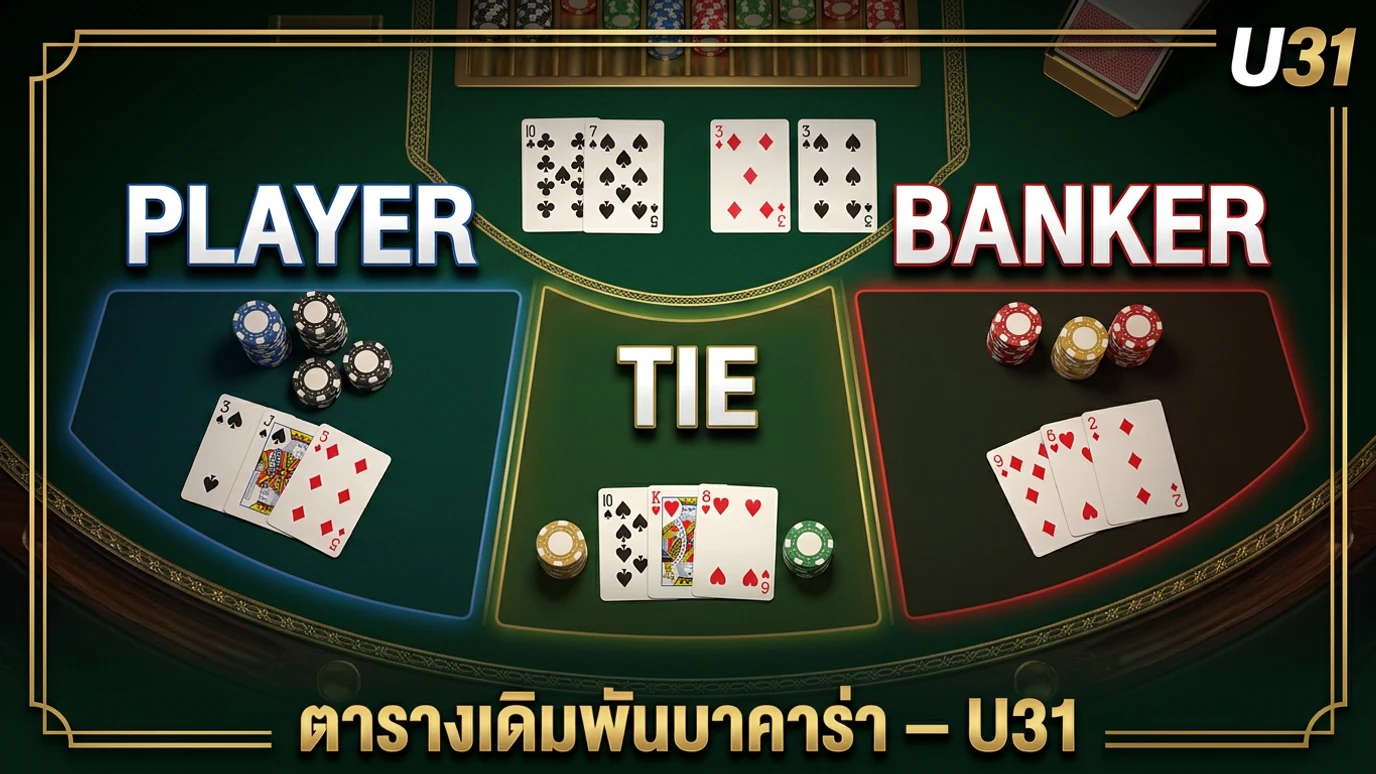 ตารางเดิมพันบาคาร่าแสดง Player Banker และ Tie
