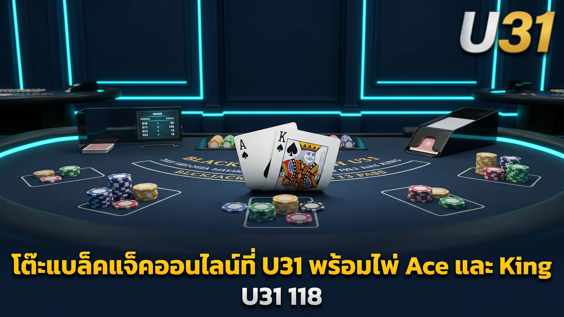 โต๊ะแบล็คแจ็คออนไลน์ที่ U31 พร้อมไพ่ Ace และ King